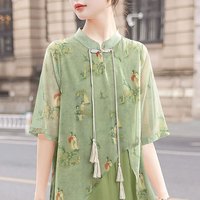 SPECIAL 母亲节改良旗袍裙2025春夏女装复古新中式连衣裙S41B0067L 绿色