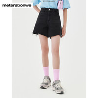 美特斯邦威女多色牛仔短裤夏时尚休闲舒适潮流毛边净色纯棉直筒裤