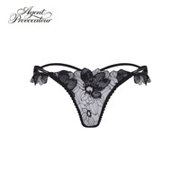 Agent Provocateur 漆皮绑带刺绣蕾丝开口裤LITZIA女朋克性感镂空内裤AP内衣 黑色 3/M