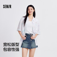 森马大力水手联名中袖衬衫女中长款设计感夏宽松满印衬衣炸街甜酷 165/88A/L