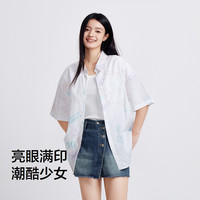 森马大力水手联名中袖衬衫女中长款设计感夏宽松满印衬衣炸街甜酷 155/80A/S