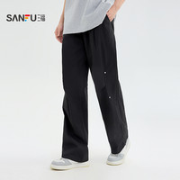 三福2025夏季男士膝盖打钉工装休闲裤 宽松橡筋腰长裤男500783 黑色 L