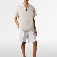 Berluti 奢侈品 亚麻Scritto男士休闲短袖上衣