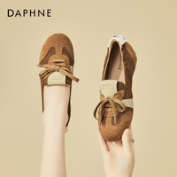 达芙妮真皮德训鞋女款内增高女鞋复古阿甘鞋早秋鞋子显脚小运动鞋 黄棕色 35
