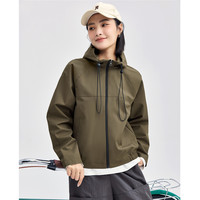 佐丹奴防风短外套女休闲宽松夹克撞色拉链插肩袖连帽风衣05374696