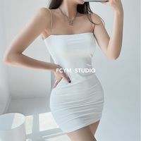 LPOX欧美风纯色性感紧身包臀吊带裙夏辣妹平口细肩带打底连衣裙女短裙