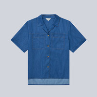 哈吉斯（HAZZYS）女装 夏款女士复古宽松牛仔短袖衬衫女ATCSK1BBK59 蓝色BL M (160/84A 38)
