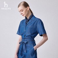 哈吉斯（HAZZYS）女装 夏款女士复古宽松牛仔短袖衬衫女ATCSK1BBK59 蓝色BL S (155/80A 36)