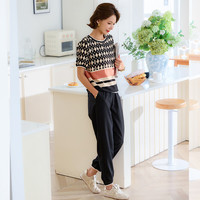 宝莲朵年轻妈妈装夏季时尚运动服套装中老年女装晨练两件套圆领薄款T恤