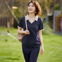 【母亲节】休闲运动两件套短袖撞色上衣+裤子套装女