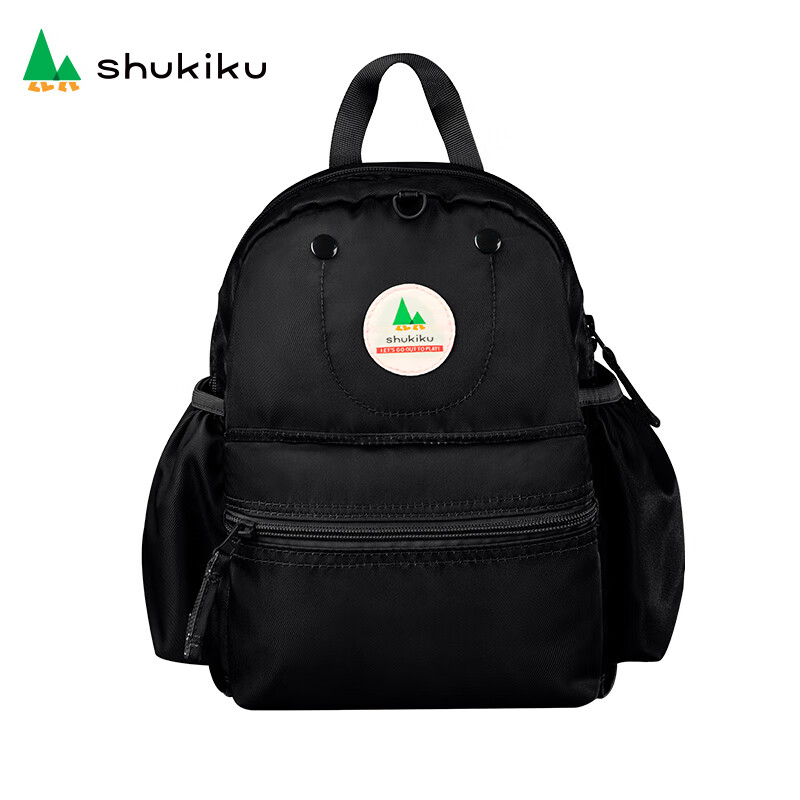 SHUKIKU儿童书包小1-3年级幼儿园轻便防泼水背包双肩包 外出背包黑色 S+