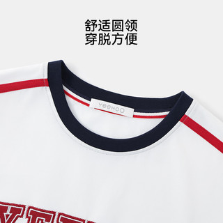 英氏（YEEHOO）女童连衣裙儿童裙子夏季休闲圆领刺绣透气中裙女孩半袖中大童装 Y篮球宝贝-白色 140