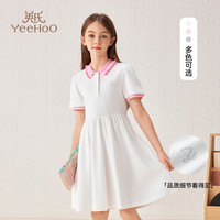 英氏（YEEHOO）女童连衣裙儿童裙子夏季装时尚淑女学院风半袖公主裙中小童装 慢调生活白色 110