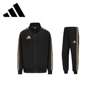 adidas 阿迪达斯 运动套装男2025春季跑步运动防风透气夹克收腿裤两件套 黑/金 3XL