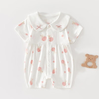 瑄妮薇夏季婴儿哈衣翻领薄款连体衣短袖公主甜美可爱宝宝爬服女童夏装千 满印樱桃短袖连体衣 73cm