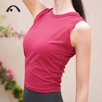 爱暇步瑜伽服女上衣 春夏显瘦瑜伽背心跑步速干运动t恤普拉提训练服 红玫/条纹裸感 无胸垫 XL