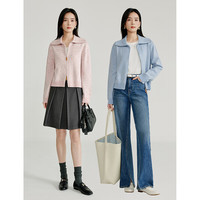 茵曼(INMAN)双拉链两穿翻领短毛衣外套2025春季女装新款宽松气质针织开衫 -18518085
