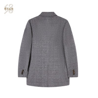 鄂尔多斯1980秋冬羊毛羊绒格纹男短款保暖舒适大衣外套 1980灰 3XL 185/108B