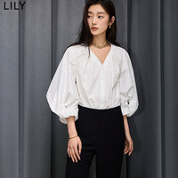 丽丽 LILY夏女装优雅气质通勤款设计感复古灯笼袖宽松白衬衫女 601白色 M