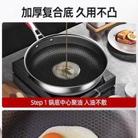 康巴赫煎锅平底锅不粘锅家用煎饼煎蛋牛排煤气灶316L不锈钢锅 26CM【316L不锈钢】双面煎锅【配锅盖+锅铲】