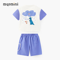 马骑顿（MQD）MQD男小童套装2025夏季可爱速干儿童短袖T恤针织短裤两件套 海岸蓝 110