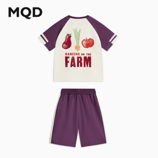 马骑顿 童装男童套装2024夏季休闲撞色插肩袖T恤短裤儿童两件套潮 木莓紫 150cm