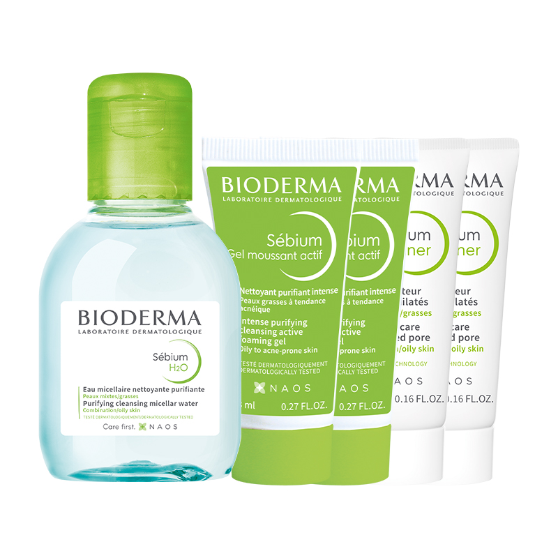  BIODERMA/贝德玛 净肤 护肤套装  水杨酸洁面8ml*2+毛孔控油乳5ml*2+绿水100ml