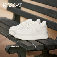 KISSCAT接吻猫春季厚底增高小白鞋女运动休闲鞋 黑色KA53581-50 40