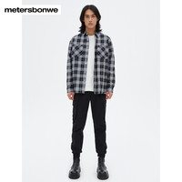 美特斯邦威格纹衬衫男装春休闲清爽透气舒适百搭经典简约纯棉上衣 黑白 160/XS