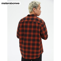 美特斯邦威格纹衬衫男装春休闲清爽透气舒适百搭经典简约纯棉上衣 红色 170/M