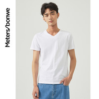 美特斯邦威奥特莱斯短袖t恤男夏季V领修身百搭纯棉日系内搭打底衫 165/88A 灰岩蓝