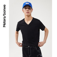 美特斯邦威奥特莱斯短袖t恤男夏季V领修身百搭纯棉日系内搭打底衫 165/88A 中花灰色1