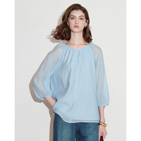 初语莱赛尔七分袖小衫女2025新款春季圆领宽松衬衣浪漫衬衣