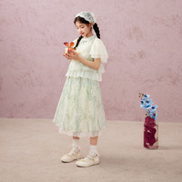 马骑顿（MQD）【新中式】女童夏季国风盘扣上衣碎花半身裙两件套 浅绿 130