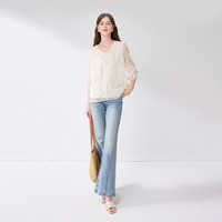 秋水伊人法式V领七分袖衬衫夏新款女蝴蝶绣花设计感小众上衣