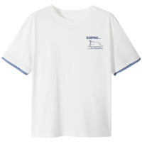 拼接假两件上衣女时尚洋气设计感小众白色短袖T恤女夏季2024 蓝白色 L 110-120斤