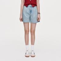 小熊潮流直筒裤棉质牛仔裤短裤美式复古宽松中裤女装