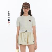 针织开衫女2025年夏季清新绞花小熊刺绣短袖T恤上衣女