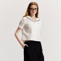 【舒适棉感】衣恋宽松学院风短袖衬衫女海军领t恤休闲上衣夏季