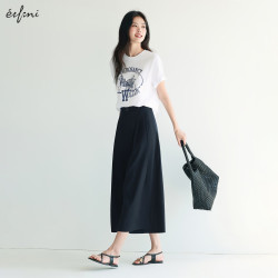 伊芙丽 2025夏装垂感阔腿裤女 藏青 M