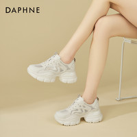 达芙妮时尚厚底老爹鞋女款2025夏季通勤网面透气软底运动休闲 米杏色 40
