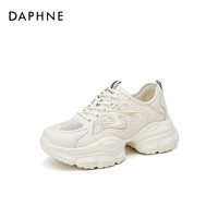 达芙妮时尚厚底老爹鞋女款2025夏季通勤网面透气软底运动休闲 米杏色 35