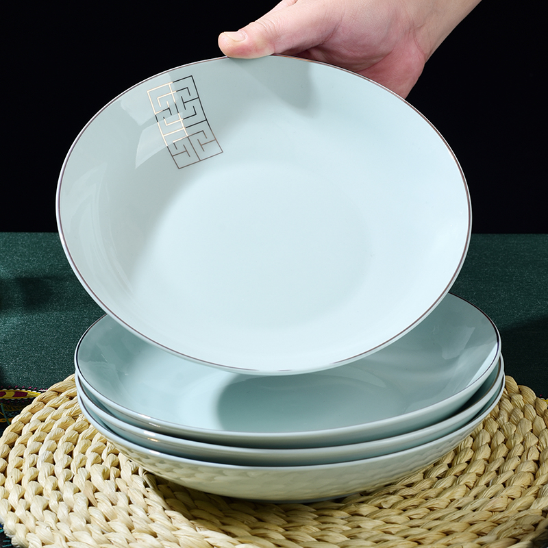 玉珑陶瓷碗家用吃饭2025年碗面碗青瓷金边高档饭碗菜盘子汤碗