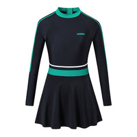 AXESEA 长袖连体裙式泳衣女速干防晒显瘦保守温泉游泳衣时尚冲浪服