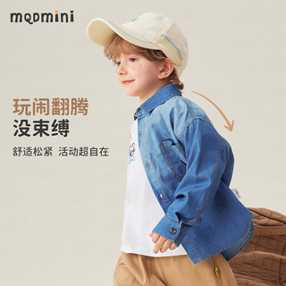 MQDMINI童装儿童衬衫男童牛仔衬衣小童春装上衣宝宝衣服 A狮子牛仔深蓝 140