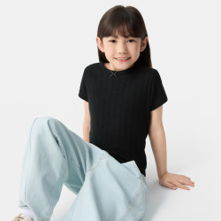 Gap 女童春季款坑条肌理短袖T恤亲肤儿童装上衣美版744492 黑色 120 /64(6-7岁)
