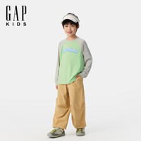 Gap男童2025夏季新款印花logo插肩凉感防晒长袖T恤儿童装767029