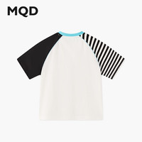 马骑顿 男大童夏季学院风鸳鸯袖条纹撞色卡通短袖T恤 本白 160