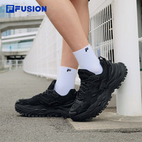 硬糖男鞋FILA FUSION斐乐老爹鞋夏黑武士厚底增高黑色休闲运动鞋 车漆黑/黑-SB 43