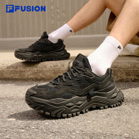 硬糖男鞋FILA FUSION斐乐老爹鞋夏黑武士厚底增高黑色休闲运动鞋 车漆黑/黑-SB 42.5